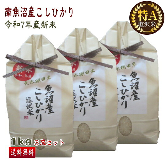 南魚沼産 コシヒカリ 1kg 3袋セット 精米 塩沢米 産地直送 送料無料 特A米 令和7年産 新米 白米 こしひかり 新潟 魚沼産 一等米
