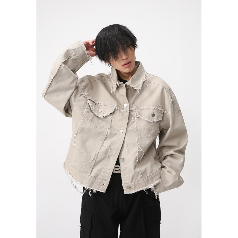 上衣 メンズ 成人男性用 Gジャン デニムアウター 年月 フリンジデザイン 韓国風 心地よい 今めかしい 綿混 耐摩耗性 普段使い走り デイリー若い衆 サクラ色 アプリコットカラー