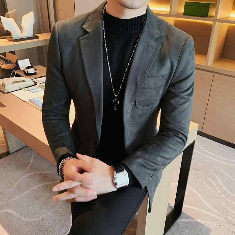 ジャケット メンズ 男性用 秋 秋冬 スエード調 ポリエステル 綿混 スリムフィット テーラード シングルボタン センターベント 無地 カジュアル ビジネス 普段使い