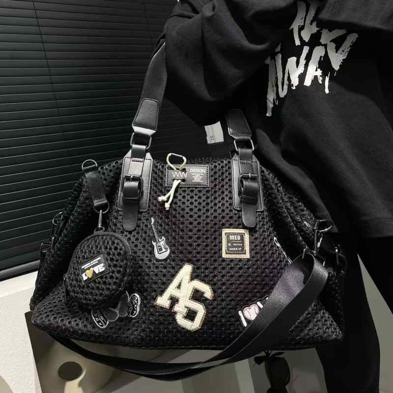 バッグ レディース ナイロン トートバッグ 大容量 カジュアル 旅行 トラベル メッシュ 切り替え ソフト スクエア型 ファスナー開閉 デイリーユース 通勤 通学 おしゃれ シンプル ブラック アイボリー