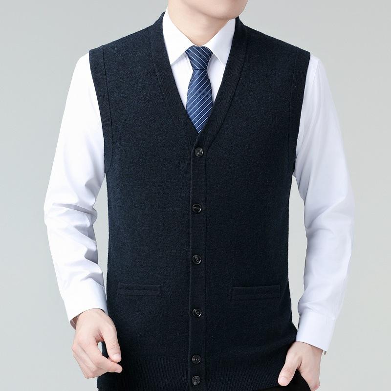 ニットベスト メンズ 男性用 Vネック 前開き ボタン カーディガン ジレ カシミヤ 厚手 高級感 秋冬 ビジネス カジュアル オフィス デイリーユース 暖かい 防寒 抗ピリング 無地