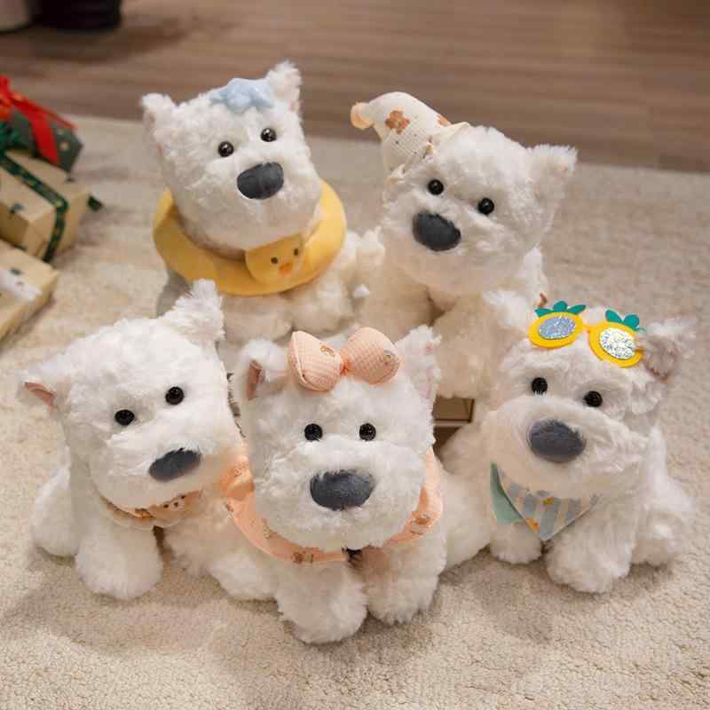 ぬいぐるみ 子供 女の子 ウェストハイランドテリア 子犬 スタイ付き ミニサイズ ふわふわ 寝そべりポーズ かわいい ガーリー 癒しグッズ プレゼント インテリア雑貨 柔らかな手触り マスコット