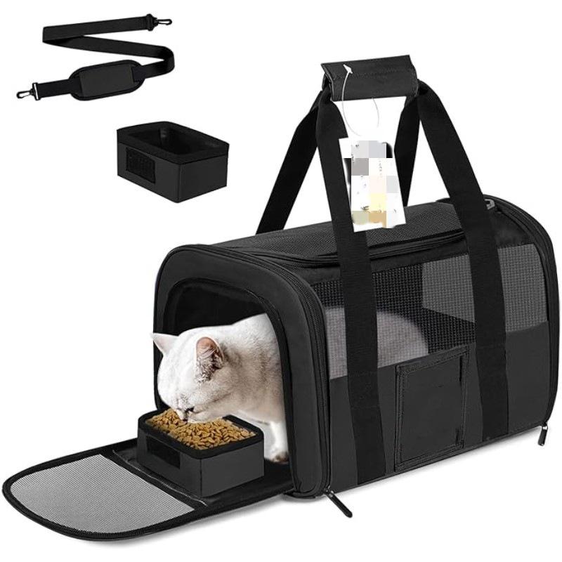 ペットキャリー 猫用 手提げ リュックサック バックパック 折りたたみ式 ポータブル 通気性 車載 ドライブ ケージ お出かけ 移動 通院 旅行 防災用 オックスフォード生地 丈夫 軽量 ブラック グレー ピンク