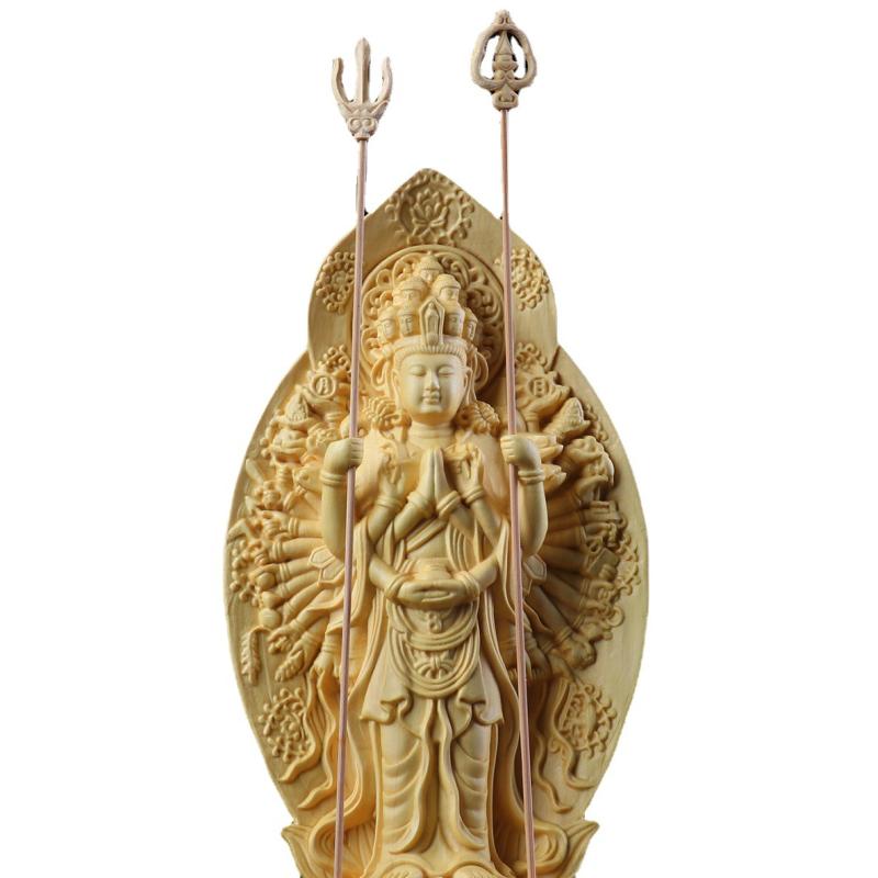仏像 ツゲ材 木彫り 細かくな手彫り 半風子菩薩 寿像 うしろ側心経 御膳上等感 リビング 入り口・入口 飾りつけ 供養 開運 縁起物 癒し 室内装飾オブジェ