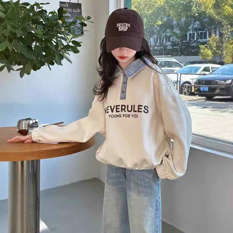 スウェット ガールズ キッズ ジュニア 春秋 トップス 長袖 プルオーバー 無地 おしゃれ 普段使い 通学 韓国風 オルチャンスタイル コットン クルーネック