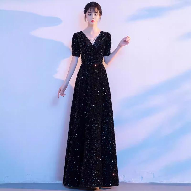 ドレス レディース スパンコール イブニングドレス パーティードレス ロング丈 発表会 演奏会 合唱 舞台 司会 結婚式 披露宴 二次会 フォーマル エレガント 上品 華やか ワインレッド ボルドー ポリエステル