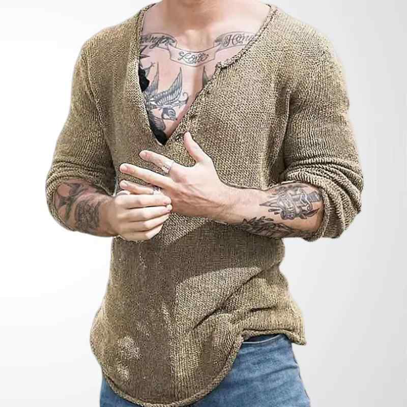 ニット 男性用 Vネック プルオーバー セーター 薄手 春秋 長袖 アクリル 綿混 インナー トップス 普段使い カジュアル 洗える ストレートシルエット グレー ブラック カーキ