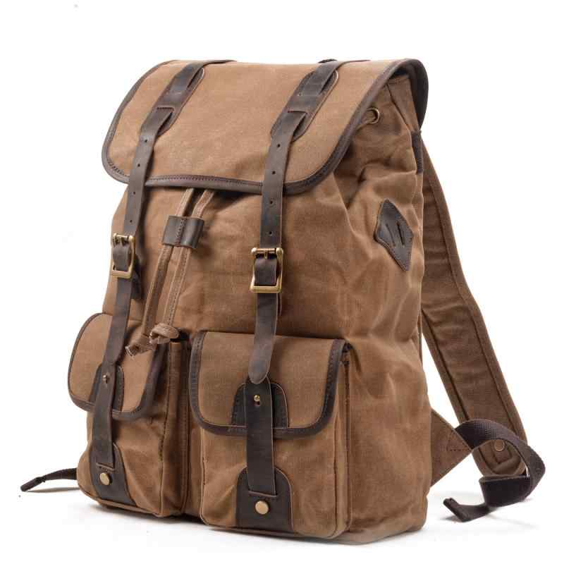 リュック メンズ 大容量 旅行 登山 キャンプ アウトドア バックパック 登山用バッグ 切り替え プルアップレザー キャンバス 帆布 防水 耐摩耗 通気 負担軽減 ブラック カーキ