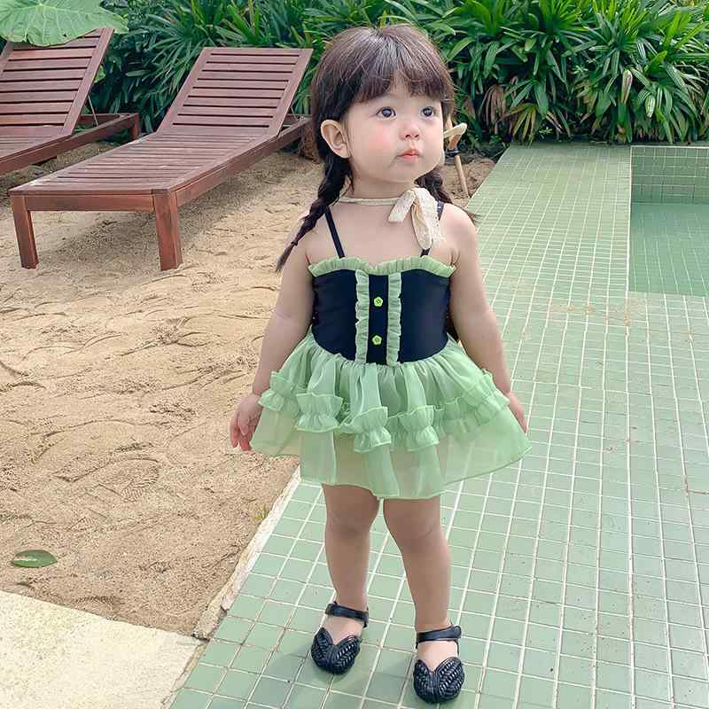 水着 女の子 ベビー 女児 ワンピース オールインワン スカート付き スイムドレス フリル かわいい おしゃれ 韓国風 プリンセス 夏 海 プール リゾート ナイロン ポリエステル グリーン 5,485円
