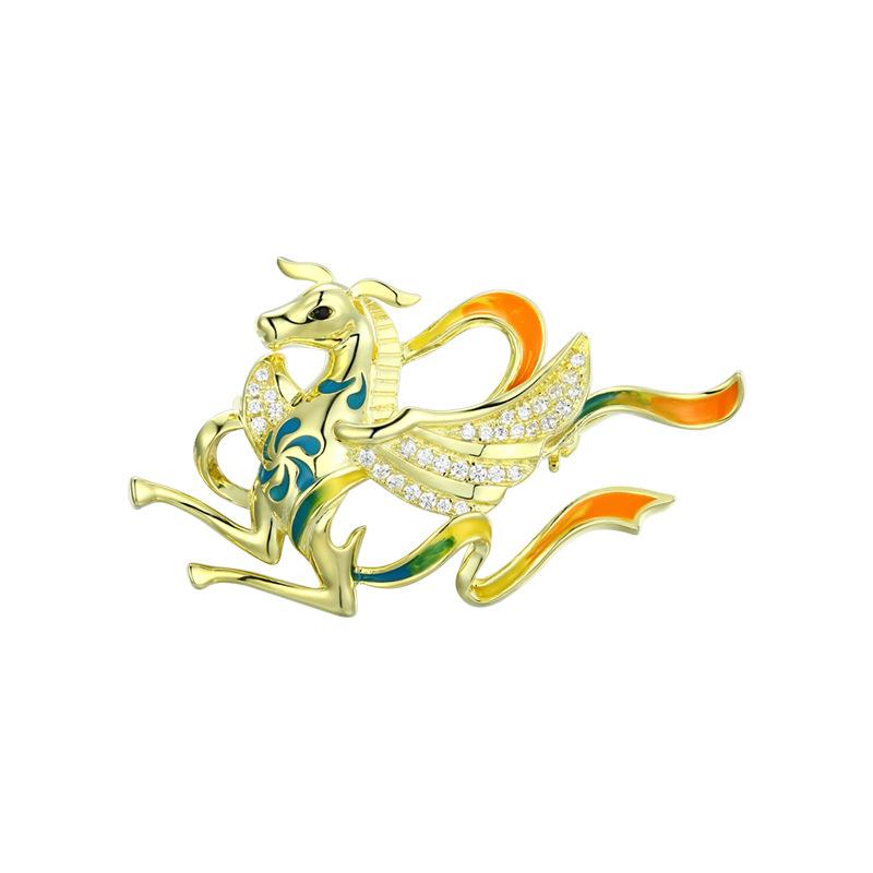 ブローチ レディース オリジナル 925純銀 高級感 敦煌 翼馬モチーフ エレガント 上品 古風 アクセサリー 個性的 おしゃれ ジュエリー 小物 ギフト プレゼント
