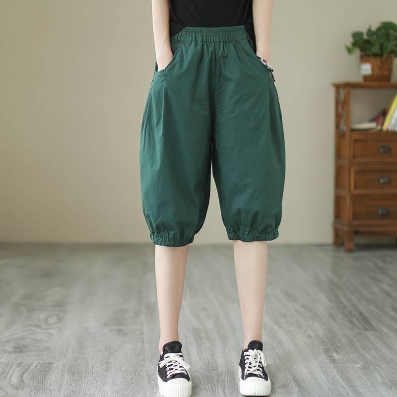 パンツ レディース 大きいサイズ サルエル ハーレム 6分丈 ハイウエスト ウエストゴム ゆったり ルーズ 薄手 ワイド クロップド丈 コットン 春夏 カジュアル 普段使い