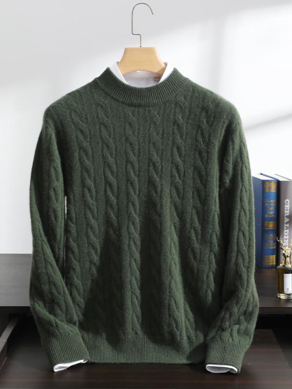 ニット メンズ 100%カシミヤ モックネック ハイネック 長袖 ケーブル編み アラン編み 厚手 肉厚 保温 プルオーバー ブリティッシュ カジュアル 普段使い 秋冬