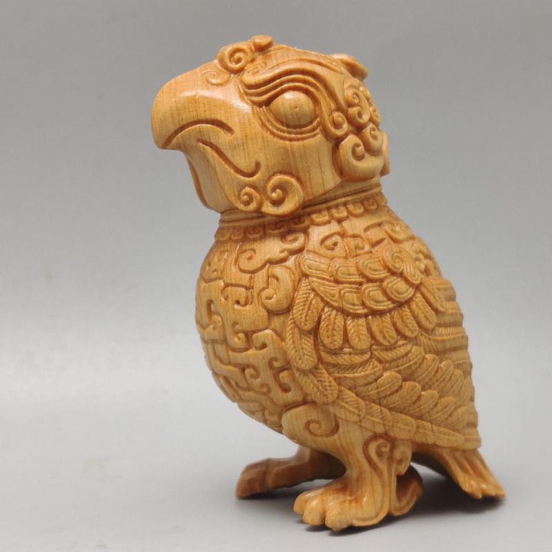 置物 鳥尊 崖柏木 木彫り 無垢材 天然木製 鳥型 縁起物 ハンドメイド 精巧 卓上飾り デスク インテリア オブジェ 茶寵 手乗り 観賞用 和風 アジアン レトロ コレクション 癒し グッズ