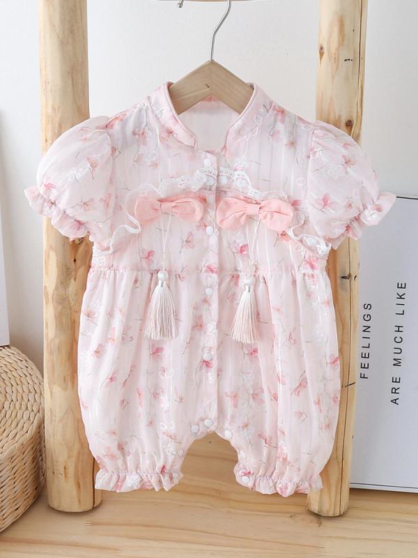 ロンパース 女の子 ベビー 新生児 半袖 夏物 新チャイナ風 プリンセス かわいい おしゃれ 上品 カバーオール コットン 綿 薄手 お宮参り お食い初め 100日祝い 記念撮影 赤ちゃんウェア