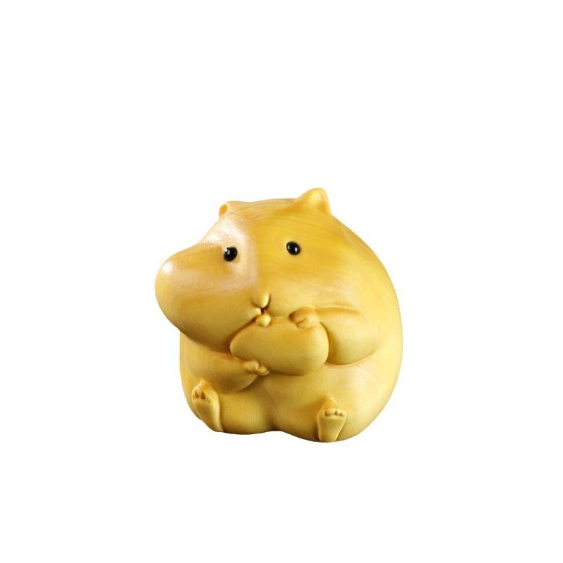 置物 ツゲ木彫り ハムスター 食いしん坊 マスコット かわいい ミニチュア 手のひらサイズ フィギュア デスク 卓上 車内 装飾 オブジェ インテリア 木製 ギフト プレゼント