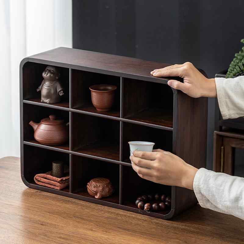 飾り棚 卓上 小型 新中式 木製 多宝閣 茶道具 茶器 紫砂壺 ディスプレイラック 茶葉収納 多機能シェルフ コレクションスタンド インテリア 和モダン リビング 和室 コンパクト おしゃれ