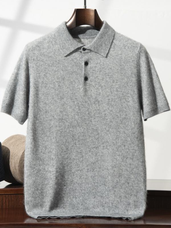 半袖ニット メンズ 男性用 ポロ襟 カシミヤ混 トップス ゆったり ルーズフィット 体型カバー ビジネス カジュアル 普段使い インナー 上質 無地|ふんわり暮らし鞄店