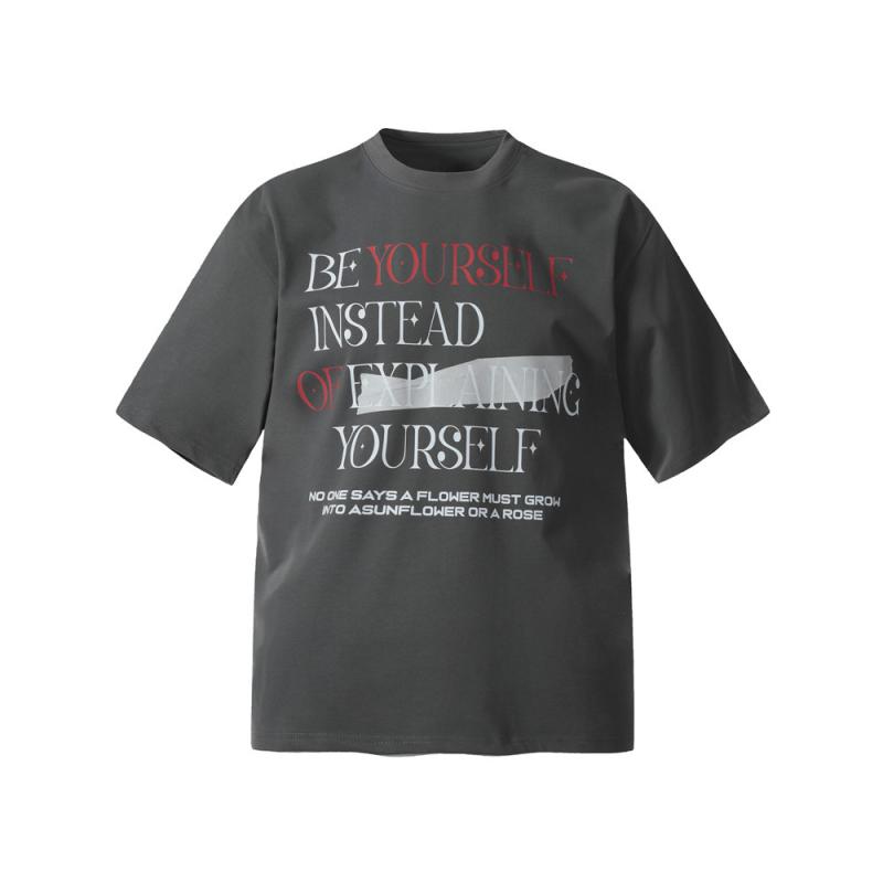 Tシャツ メンズ アルファベットプリント 半袖 クルーネック ストリートファッション アメカジ ゆったり オーバーサイズ ビッグシルエット 綿混 トップス 春夏 デイリー 普段使い 白 黒 グレー