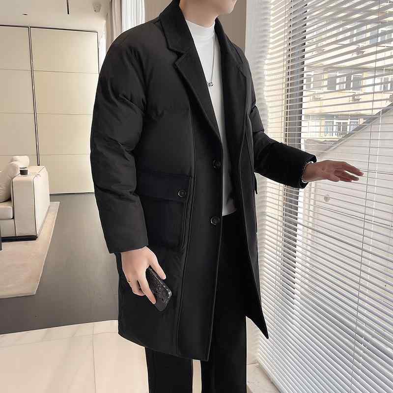 中綿コート メンズ きれいめカジュアル 冬 ミドル丈 切り替え 韓国ファッション テーラードカラー 中綿入り 防寒 暖かい 通勤 オフィス 普段使い アウター アイボリー ブラック