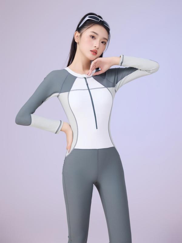 水着 レディース ワンピース 日焼け防止 UVカット 長袖 ロングパンツ ラッシュガード ウェットスーツ 温泉 ビーチ サーフィン マリンスポーツ スイミング 体型カバー ナイロン ポリエステル