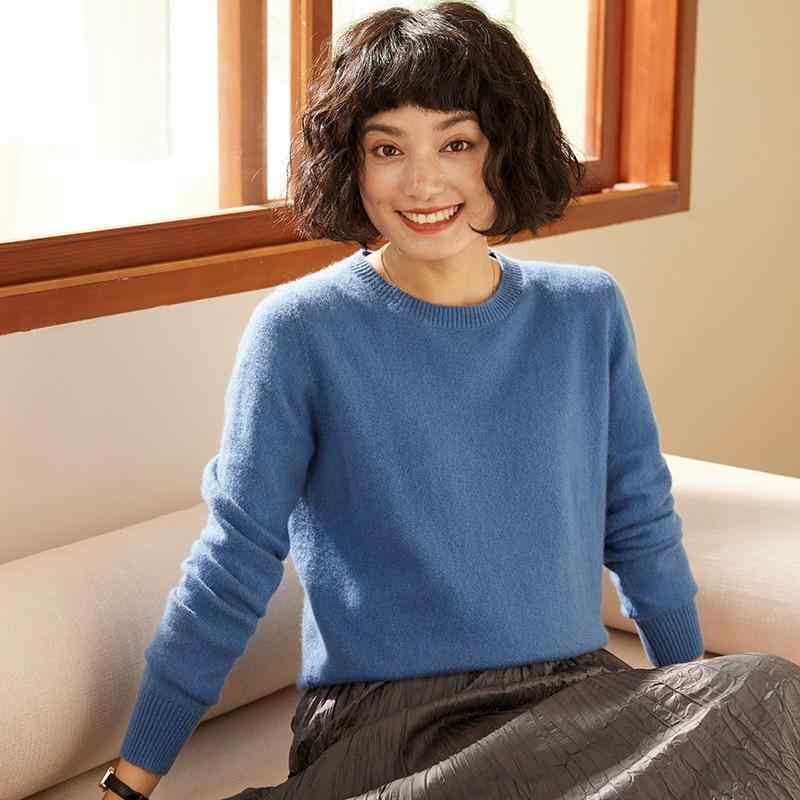 ニット レディース 秋冬 クルーネック 長袖 ショート丈 カシミヤブレンド セーター ゆったり ルーズフィット 大きいサイズ 無地 シンプル カジュアル トップス 上質 中厚手