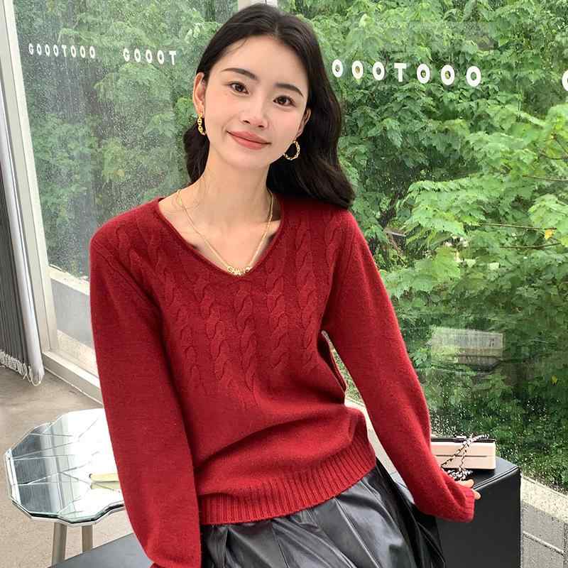 ニット レディース Vネック ケーブル編み ふんわり カシミヤタッチ セーター プルオーバー 長袖 秋冬 トップス 通勤 オフィス カジュアル ウール混 柔らかい きれいめ