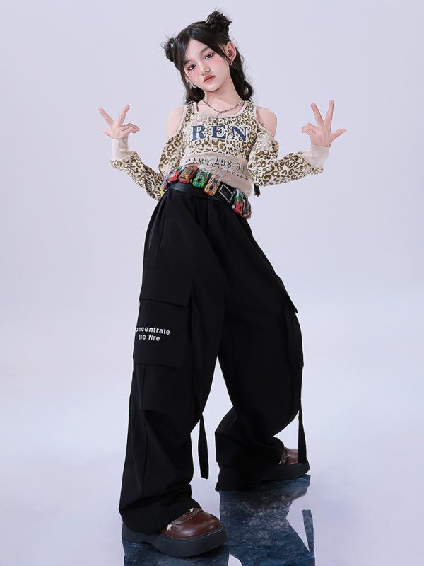 ダンス衣装 女の子 キッズ ジャズダンス ヒップホップ ストリートウェア スイートクール 甘辛ミックス おしゃれ クール プリント 切り替え ステージ 発表会 練習着 イベント 春夏