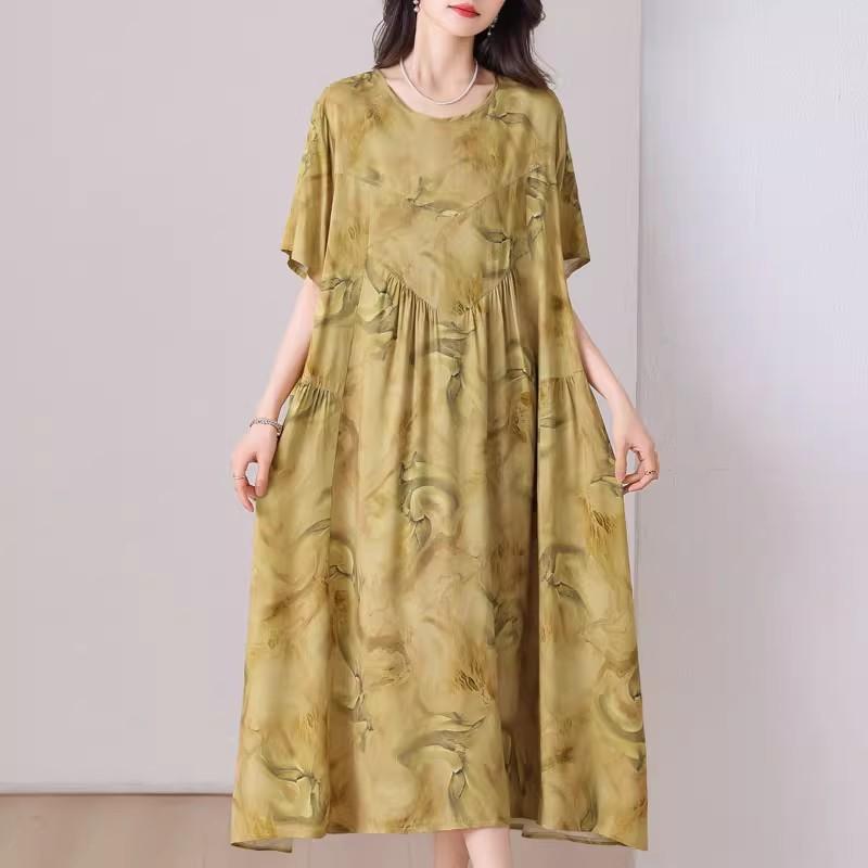ルームワンピース レディース ゆったり ロング丈 半袖 綿レーヨン パジャマ ネグリジェ 部屋着 ナイトウェア 夏物 大きいサイズ 快適 涼しい リラックスウェア