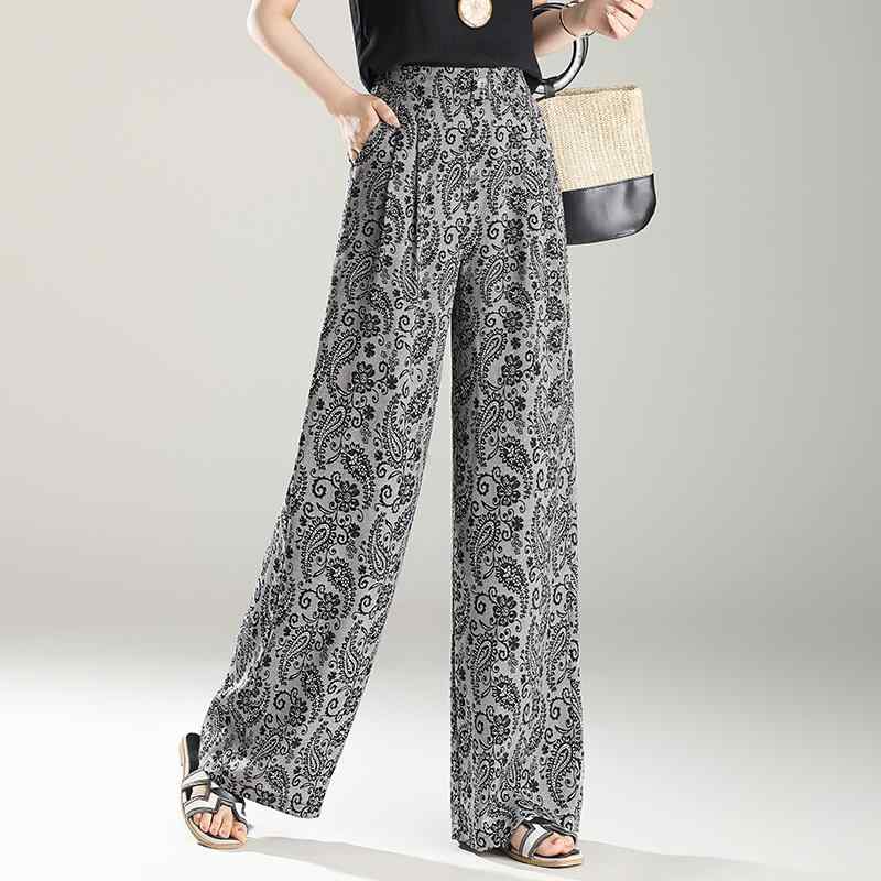 ボトムス レディース 女性用 春夏 接触冷感 ポリエステル 薄手 軽量 ペイズリー柄 ウエストゴム ハイウエスト 落ち感 ドレープ ワイドストレート きれいめ 通勤 普段使い リラックス