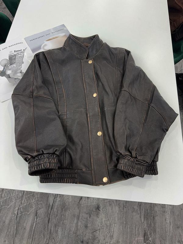 レザージャケット レディース 羊革 ヴィンテージ加工 擦れ加工 ライダースジャケット ゆったり オーバーサイズ レトロ 秋 ブラウン 23,981円