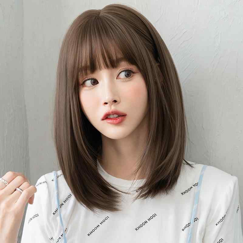 ウィッグ レディース フルウィッグ ショートボブ ストレート 内巻き 前髪アレンジ おしゃれ かわいい 自然な仕上がり 快適 通気性 普段使い 耐熱ファイバー 春夏 ブラウン系