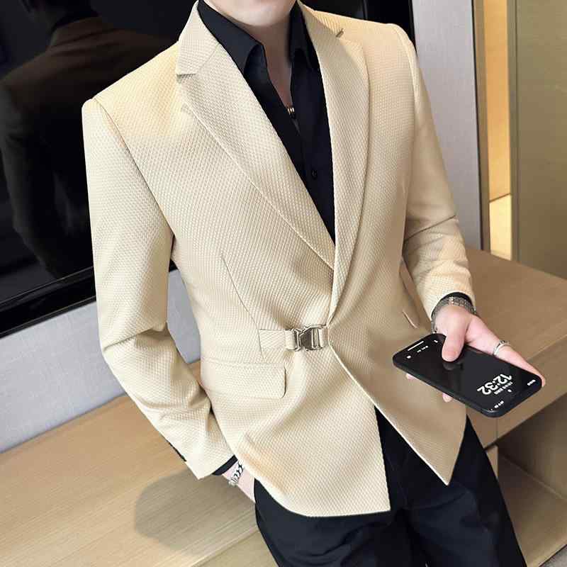 ジャケット メンズ 男性用 スリムフィット 個性派 チェック柄 ドレープ感 テーラードジャケット シングルブレスト 通勤 オフィス カジュアル 春夏 ポリエステル 混紡 6,588円