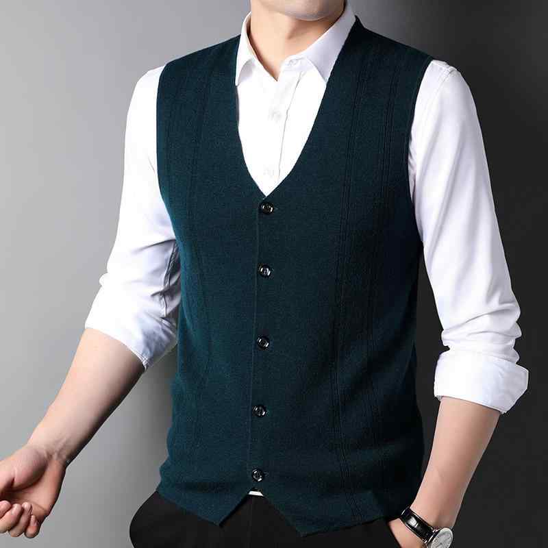 ベスト ジレ メンズ 男性用 ウール 高級感 薄手 ビジネス フォーマル スーツ Vネック シングルブレスト 秋冬