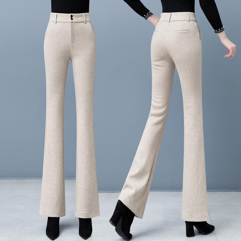 パンツ レディース 秋冬 ウール調 セミフレアパンツ ブーツカット 裏起毛 あったか 細見え 美脚 スリム 着回し 通勤 オフィス カジュアル