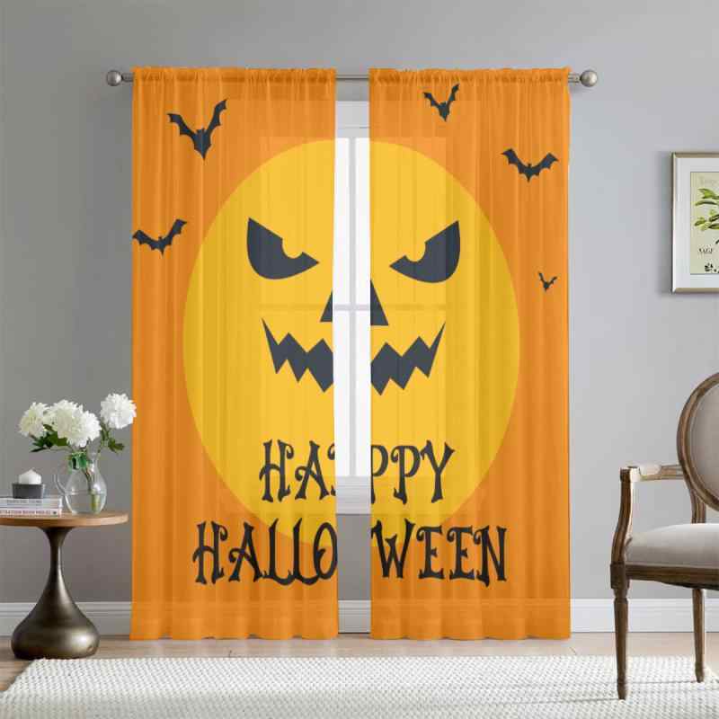 レースカーテン シアーカーテン ハロウィン デジタルプリント ポリエステル 透けにくい 目隠し 採光 プライバシー保護 ショート丈 小窓用 リビング 寝室 インテリア 部屋飾り モダン シンプル