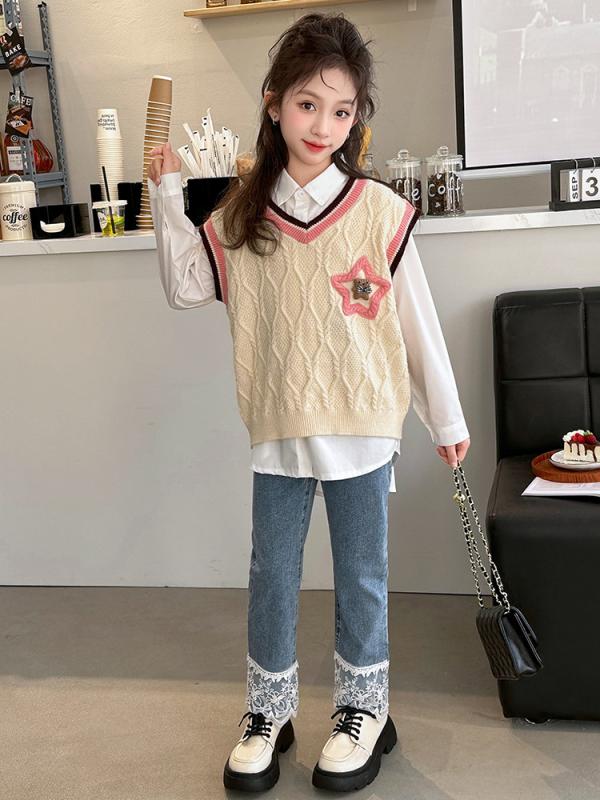 シャツ キッズ 女の子 ガールズ ブラウス 春秋 長袖 おしゃれ かわいい 韓国風 襟付き 羽織り 綿 コットン 柔らかい 普段使い 通学 カジュアル 上品 ホワイト 白