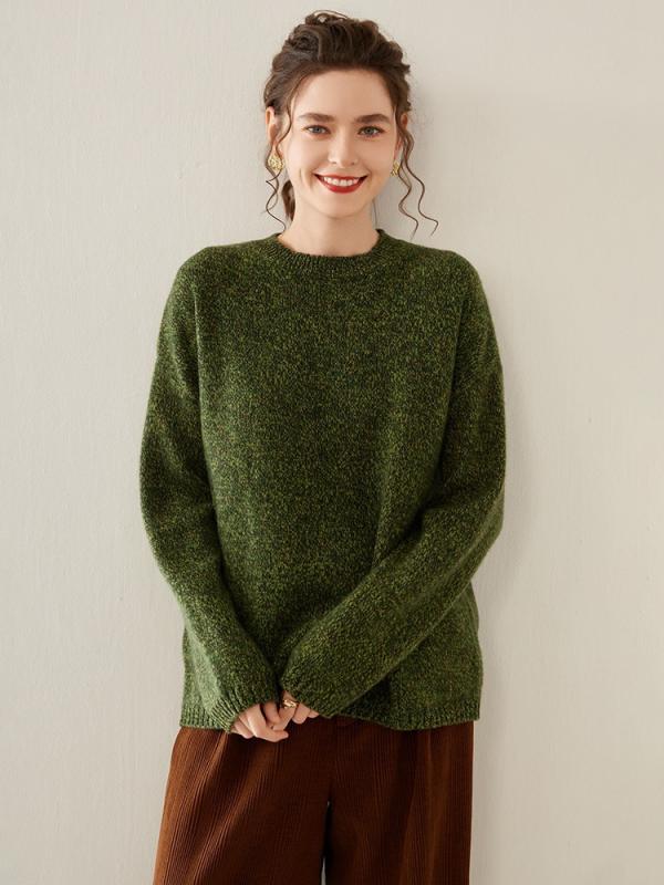 ニット レディース 秋冬 カシミヤ プルオーバー トップス ラウンドネック 丸首 ゆったり ルーズ ドロップショルダー オーバーサイズ 厚手 温かい 着痩せ効果 上品 カジュアル デイリー 通勤 オフィス