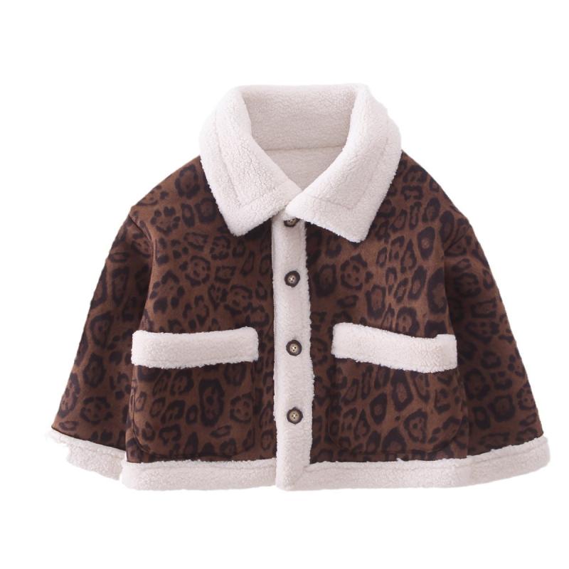 コート ベビー キッズ 女の子 韓国風 おしゃれ かわいい トレンド ヒョウ柄 フェイクムートン 裏ボア 厚手 冬物 丸首 防寒 あったか 普段着 お出かけ カジュアル