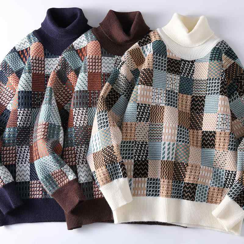 ニットセーター メンズ 男性用 タートルネック 厚手 保温 プルオーバー 長袖 ワッペン付き ゆったり カジュアル ラビットファー モダール素材 ウォッシャブル 秋冬 ルームウェア 普段使い