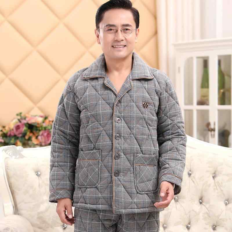 パジャマ メンズ 男性用 フランネル ポリエステル 厚手 裏起毛 中綿入り 三層構造 保温 あったか 暖かい 快適 前開き 襟付き 長袖 長ズボン 秋冬 ルームウェア 部屋着