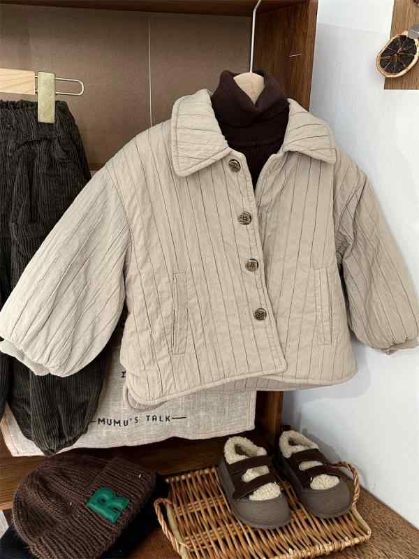 シャツジャケット 子供 男の子 女の子 ベビー 冬 綿入り 厚手 中綿アウター 防寒 暖かい 襟付き カジュアル 普段使い アイボリー ベージュ系