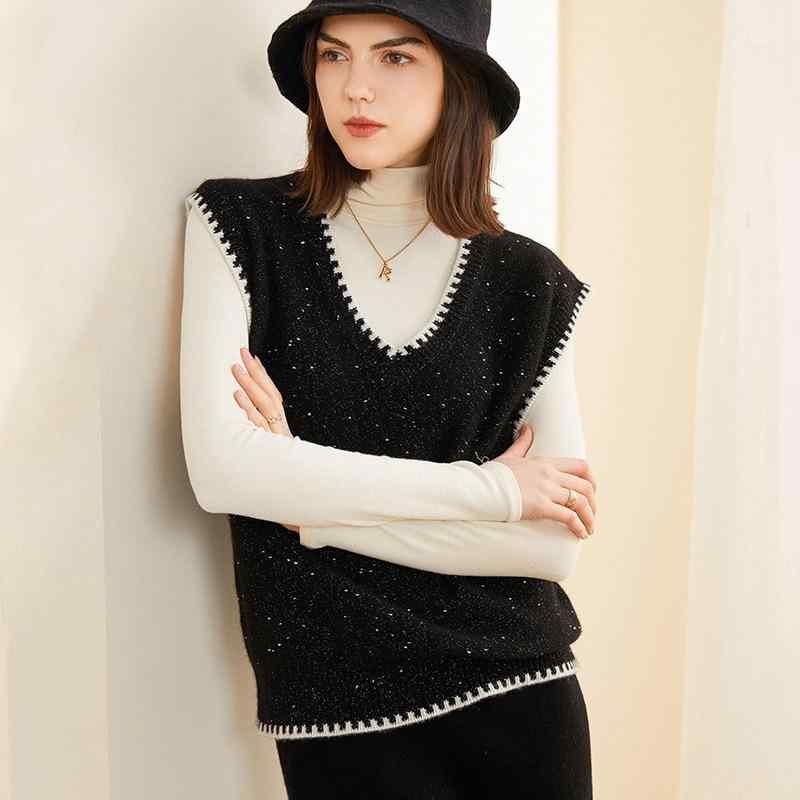 ニットベスト レディース 女性用 Vネック ノースリーブ ショート丈 カシミヤ 無地 プルオーバー 秋冬 通勤 オフィス きれいめ エレガント スクール風 トップス