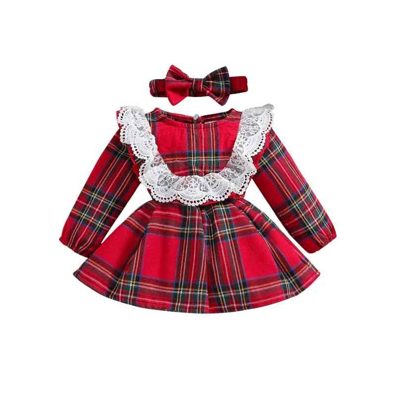 ワンピース ベビー服 女の子 女児 長袖 ロングスリーブ チェック柄 格子柄 プリンセスドレス お姫様ドレス Aライン フォーマル お出かけ 秋冬 レッド 綿混 ポリエステル 子供服