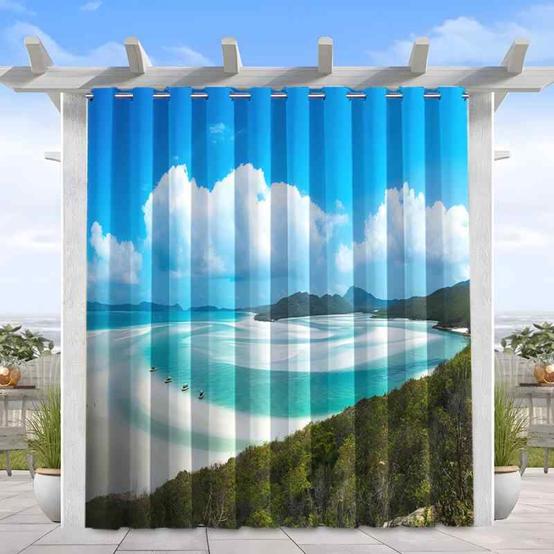 カーテン 屋外用 アウトドア 撥水 防水 遮光 UVカット 日よけ ベランダ テラス バルコニー ガゼボ ガーデンパビリオン用 ポリエステル 自然風景柄 地中海風 プリント