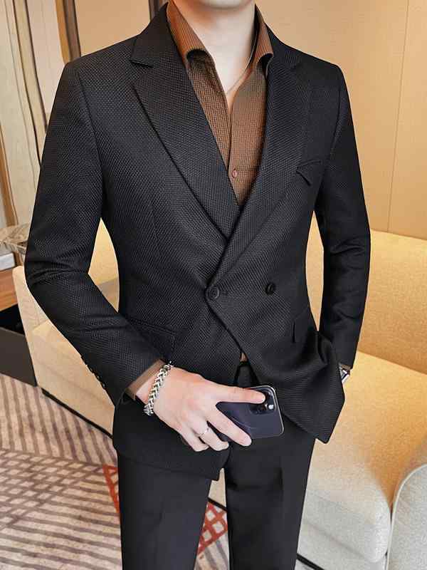 テーラードジャケット メンズ 成人男性用 白いこと ダブル乳ぶさ 立体感のある照合のしるし柄 商行為 フォーマル 心地好い ポリエステル か細い相応う 春夏 スーツ-メンズファッション