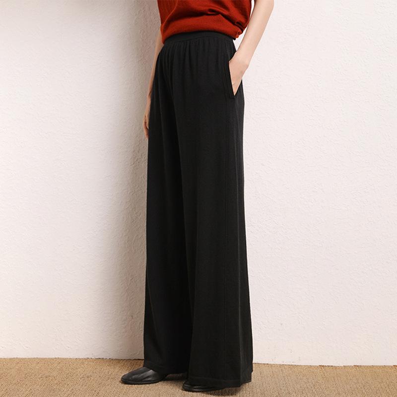 カジュアルパンツ レディース 春夏 ハイウエスト ワイドパンツ 上質カシミヤ 薄手 ストレッチ 落ち感 ドレープ ロング丈 無地 着回し 通勤 オフィス 普段使い ブラック ブラウン系