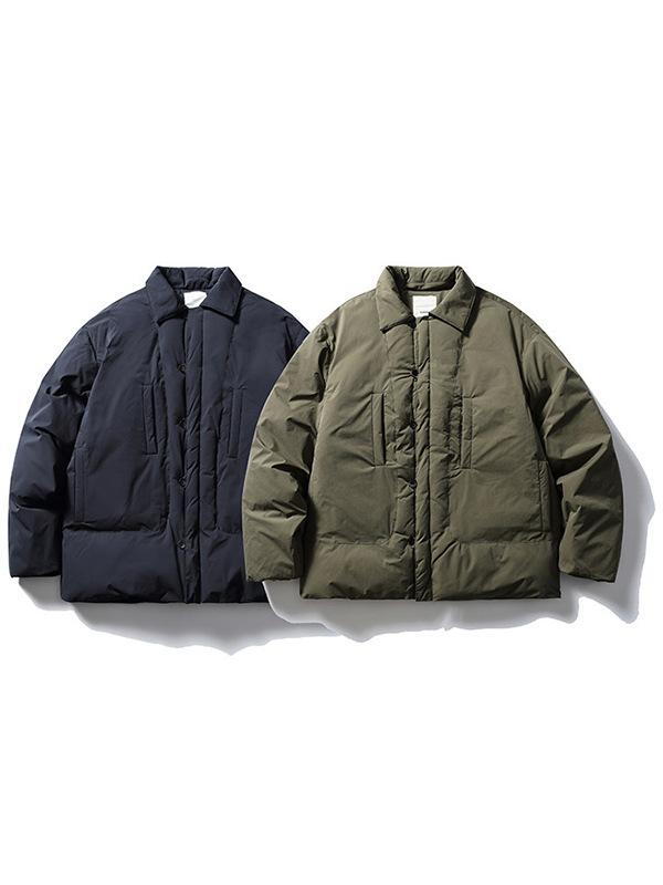 中綿ジャケット メンズ 男性用 冬 日系 レトロ カジュアル 無地 多ポケット ジップアップ フードなし ゆったり ビッグシルエット ミドル丈 防寒 アウター ブラック グリーン
