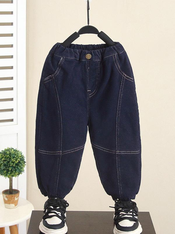 デニムパンツ 男の子 子供 ベビー 裏起毛 厚手 防寒 暖か ジョガーパンツ デニム生地 冬 カジュアル 普段使い お出かけ ブルー