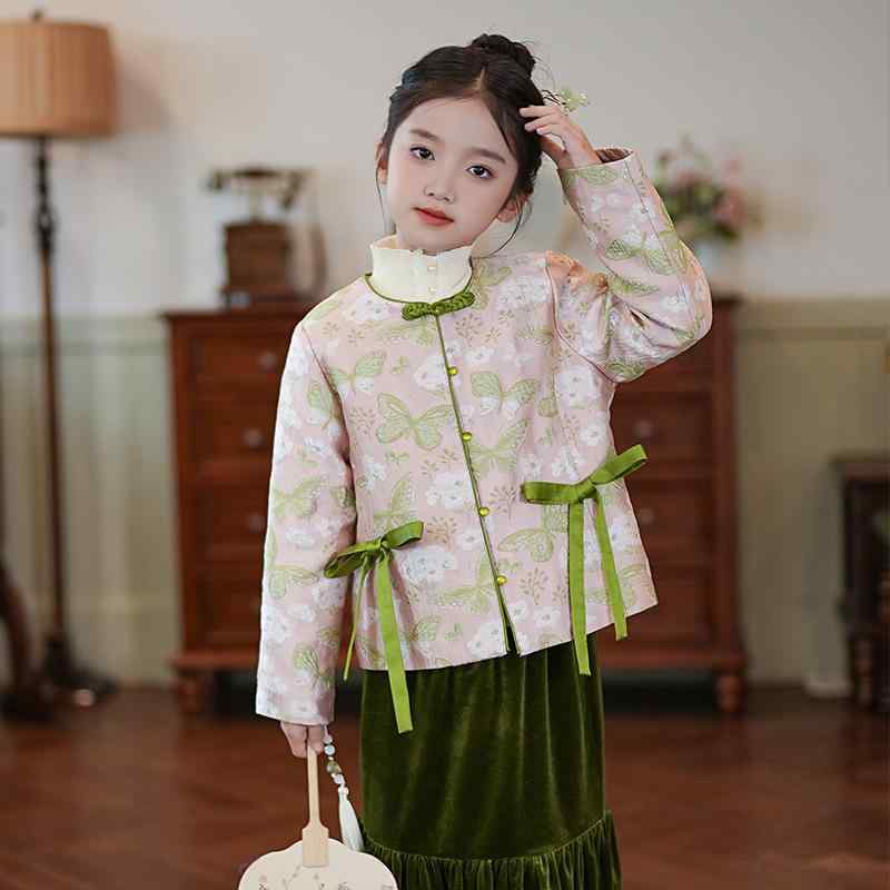 漢服 女の子 キッズ ジュニア 新チャイナ風 中国古典 レトロ 優雅 秋 長袖 スカートセットアップ ツーピース 綿素材 普段使い 発表会 イベント 衣装 4,396円