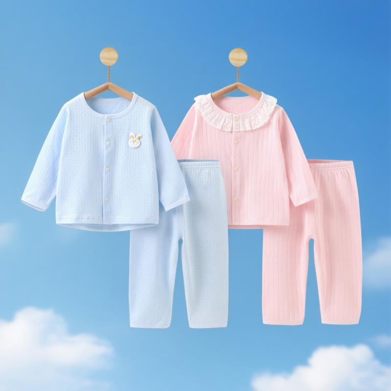 ベビー服 女の子 男の子 幼児 春夏 セパレート 薄手 長袖長ズボン ルームウェア パジャマ コットン 部屋着 ねまき やわらか 無地 カジュアル 普段使い お泊り ピンク オレンジ ブルー グリーン